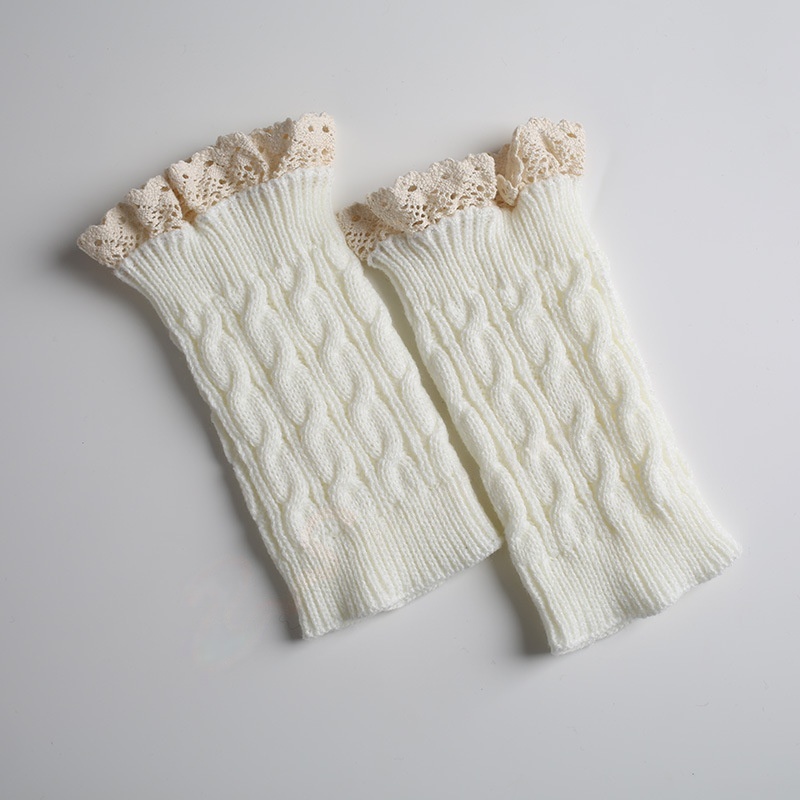 Womens Lace Trim Knit Boot Cuffs Crochet Thermal Short Leg Warmer Boot Toppers